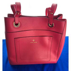 Nanette Lepore Pink Leather Shoulder Bag Gold Hardware Front Pocket